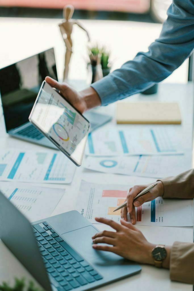 Business people are meeting for analysis data figures to plan business strategies. Business discussing concept Business People Meeting for Data Analysis